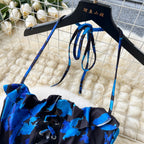 Asymmetric Ruffled Printed Halter Dress
