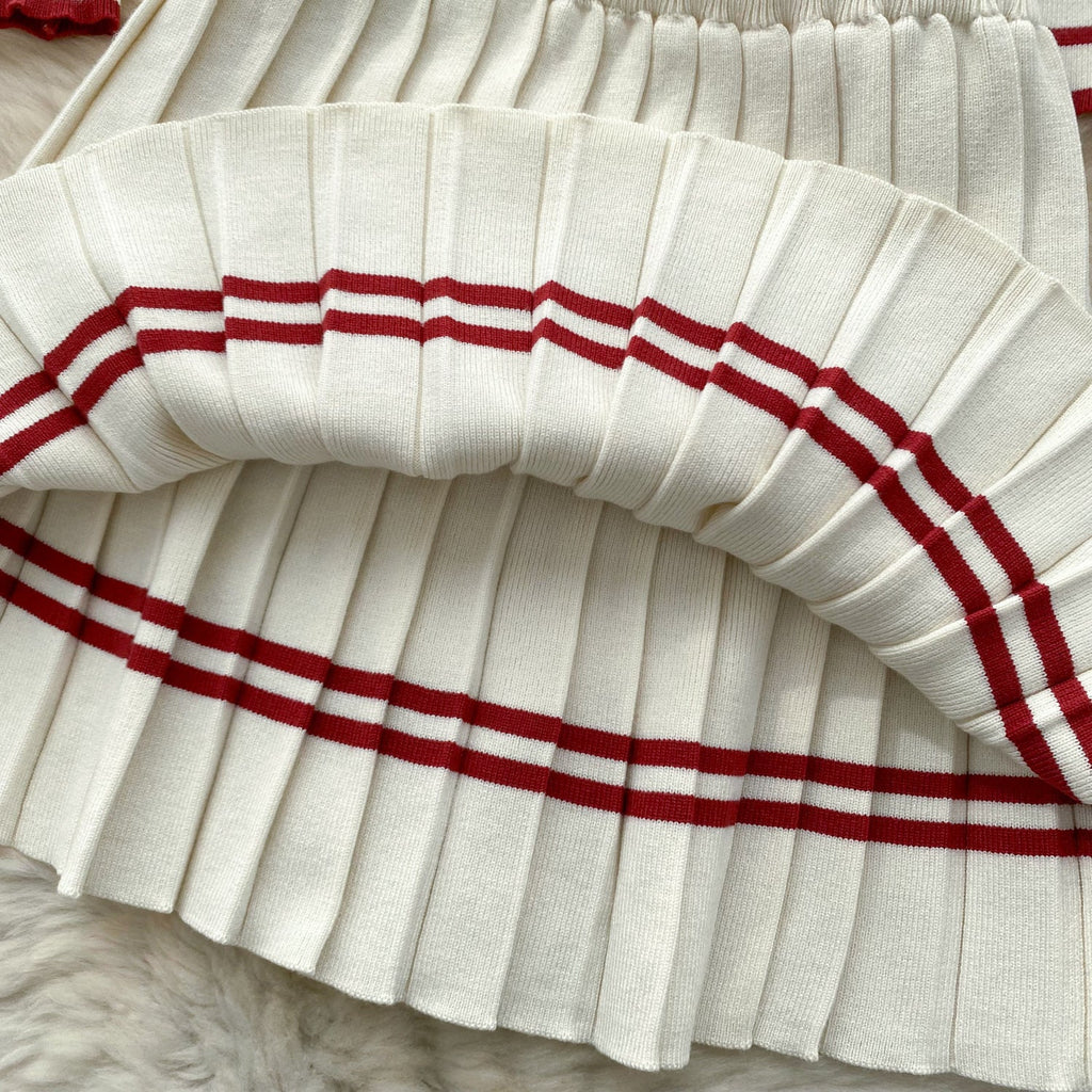 Color Blocking Knitwear&Pleated Skirt 2Pcs