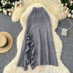 Solid Color Ruffled Knitted Skirt