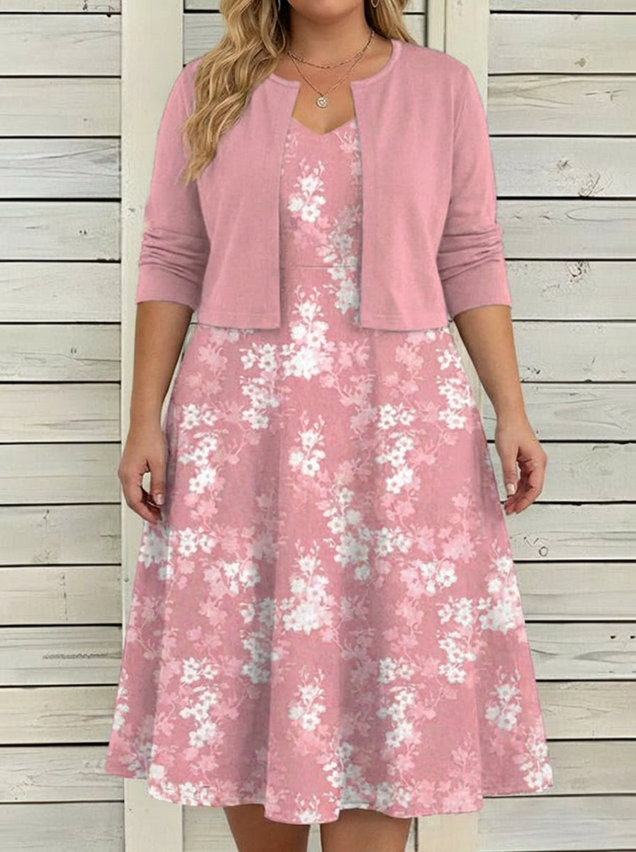 Aaliyah | Two-Piece Floral Midi Dress with Cropped Overlay