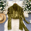 V-neck Satin Shirt with Ribbon