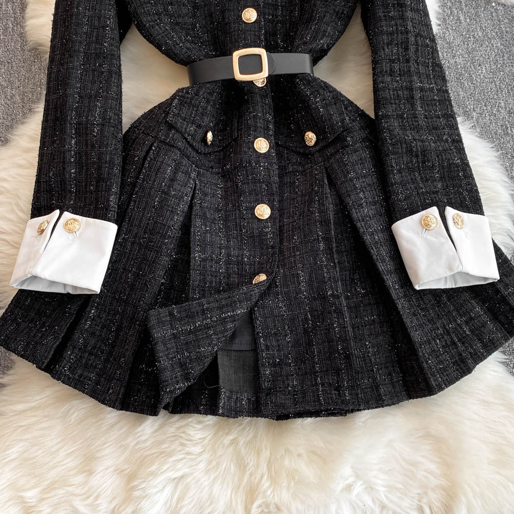 Color Blocking Tweed Shirt Dress
