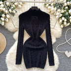Niche Twisted Knit Backless Sweater Dress