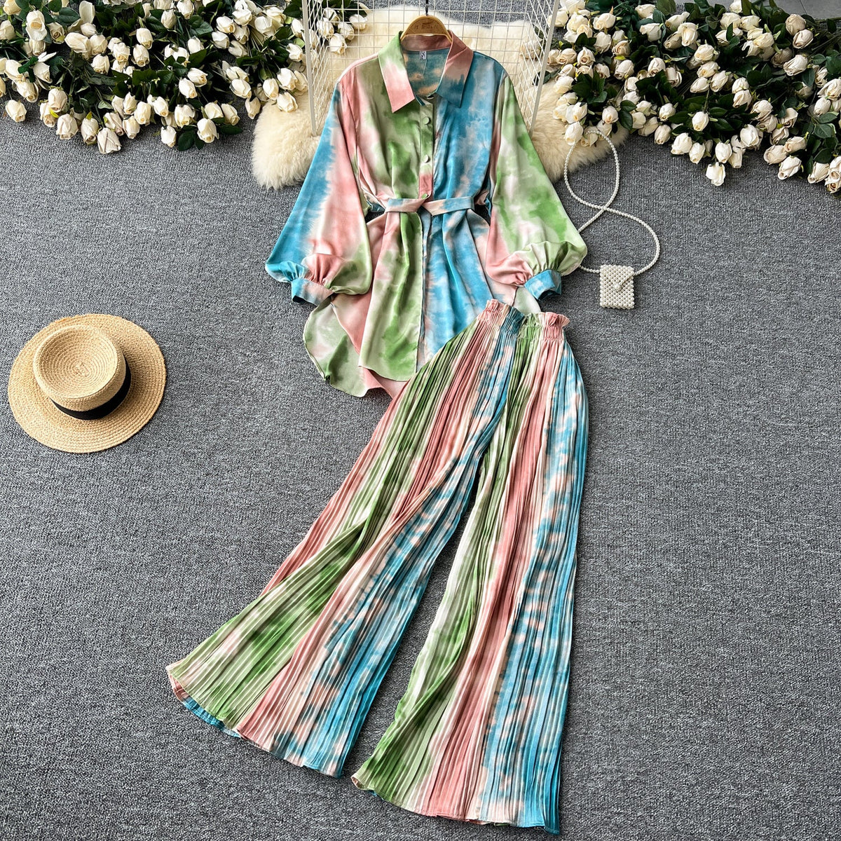 Shirt&Striped Trousers Colorful Printed 2Pcs
