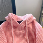 Vintage Thermal Drawstring Hooded Sweater