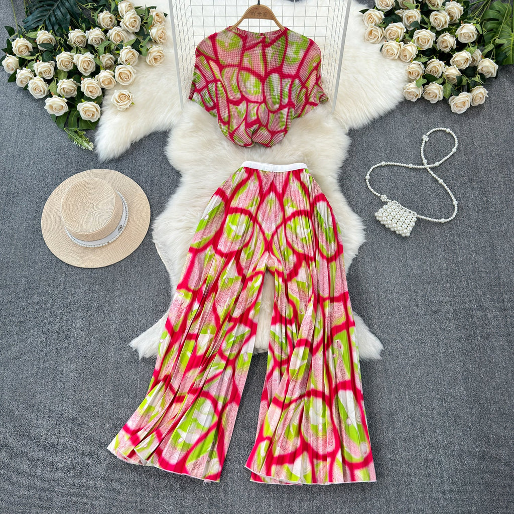 Chiffon T-shirt & Wide-leg Trousers 2Pcs