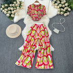 Chiffon T-shirt & Wide-leg Trousers 2Pcs