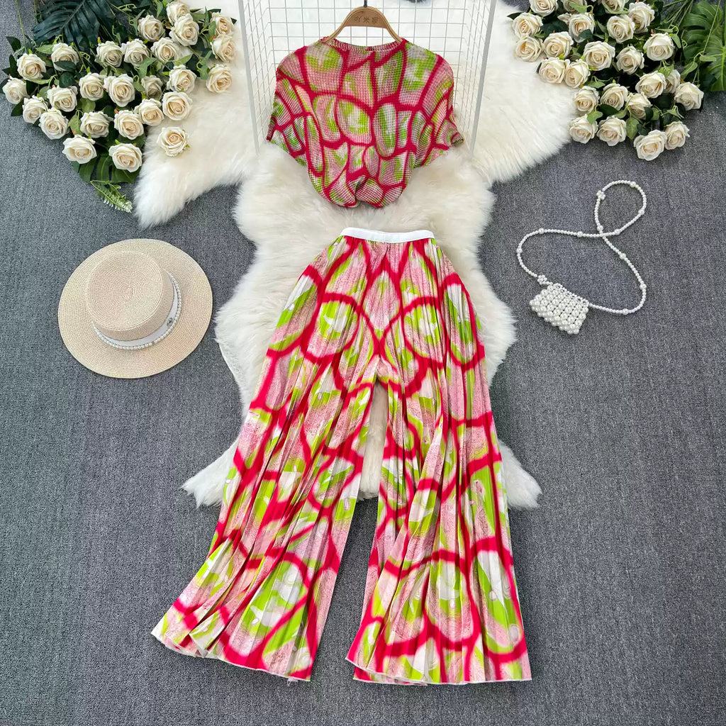 Chiffon T-shirt & Wide-leg Trousers 2Pcs