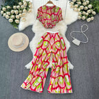 Chiffon T-shirt & Wide-leg Trousers 2Pcs