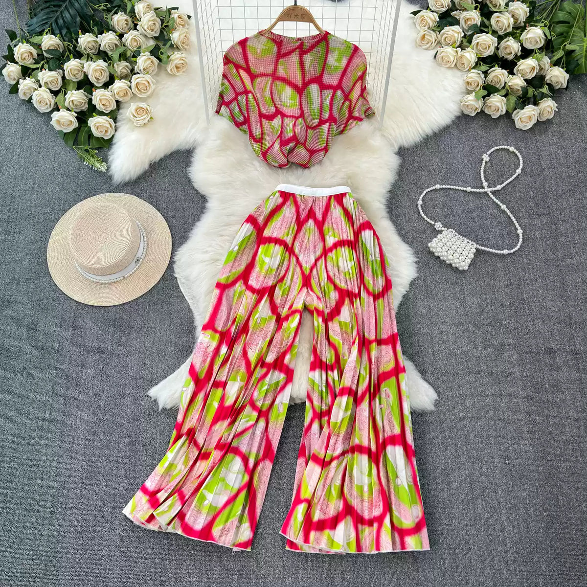 Chiffon T-shirt & Wide-leg Trousers 2Pcs