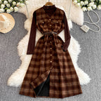 Turtleneck Sweater&Plaid Dress 2Pcs