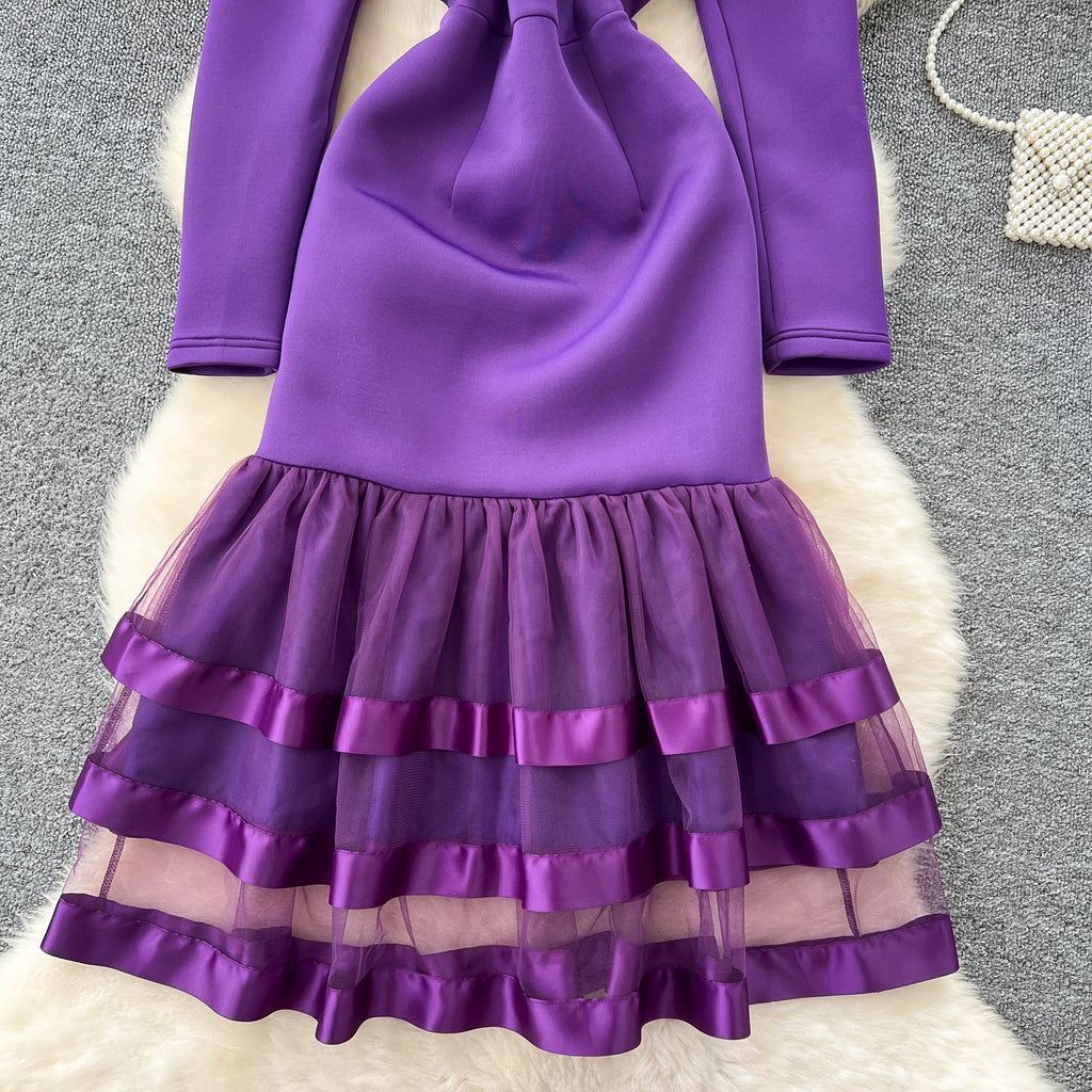 Beaded Mesh Pendulum Purple Dress