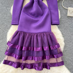 Beaded Mesh Pendulum Purple Dress