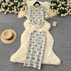 Bow Knitwear & Hip-wrapping Skirt 2Pcs