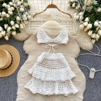 3D Camisole & Skirt Hollow Knitted 2Pcs