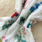 Deep V-neck Floral Chiffon Dress
