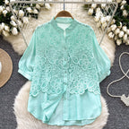 Premium Hollowed Embroidery Lace Shirt