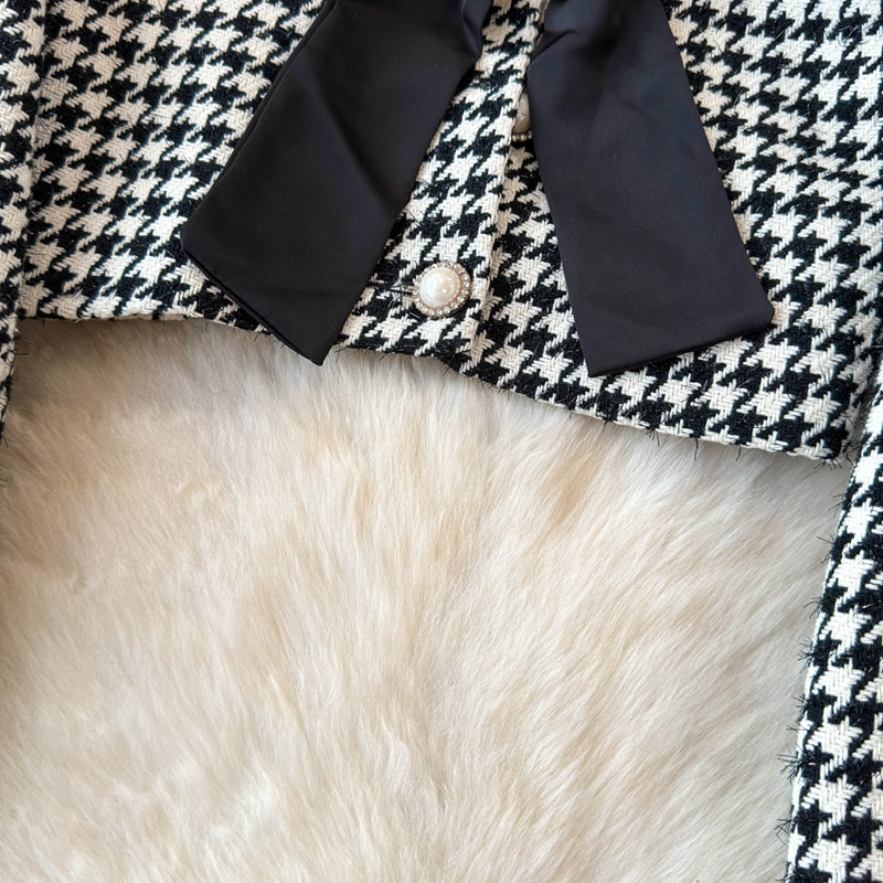 Bow Cardigan&Skirt Houndstooth 2Pcs