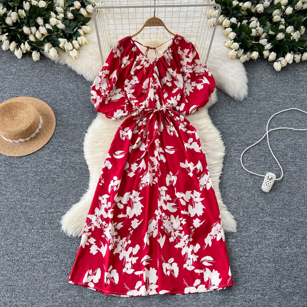 V-neck Pattern Printed Vintage Dress