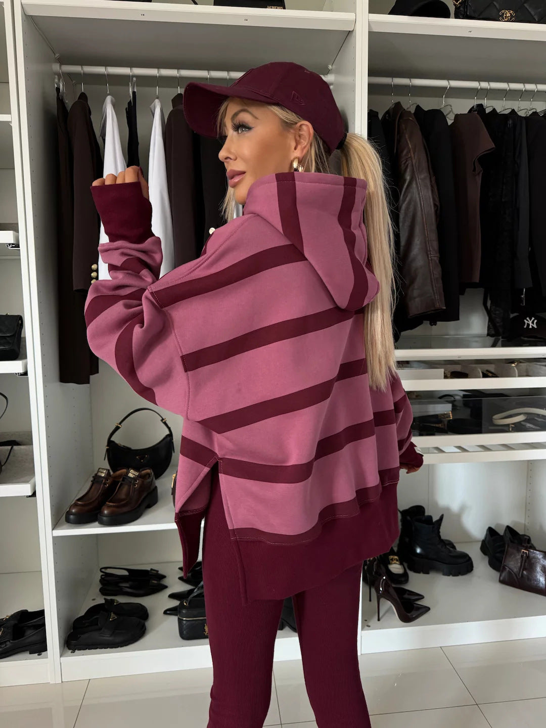 Striped Print Hoodie&Leggings 2Pcs