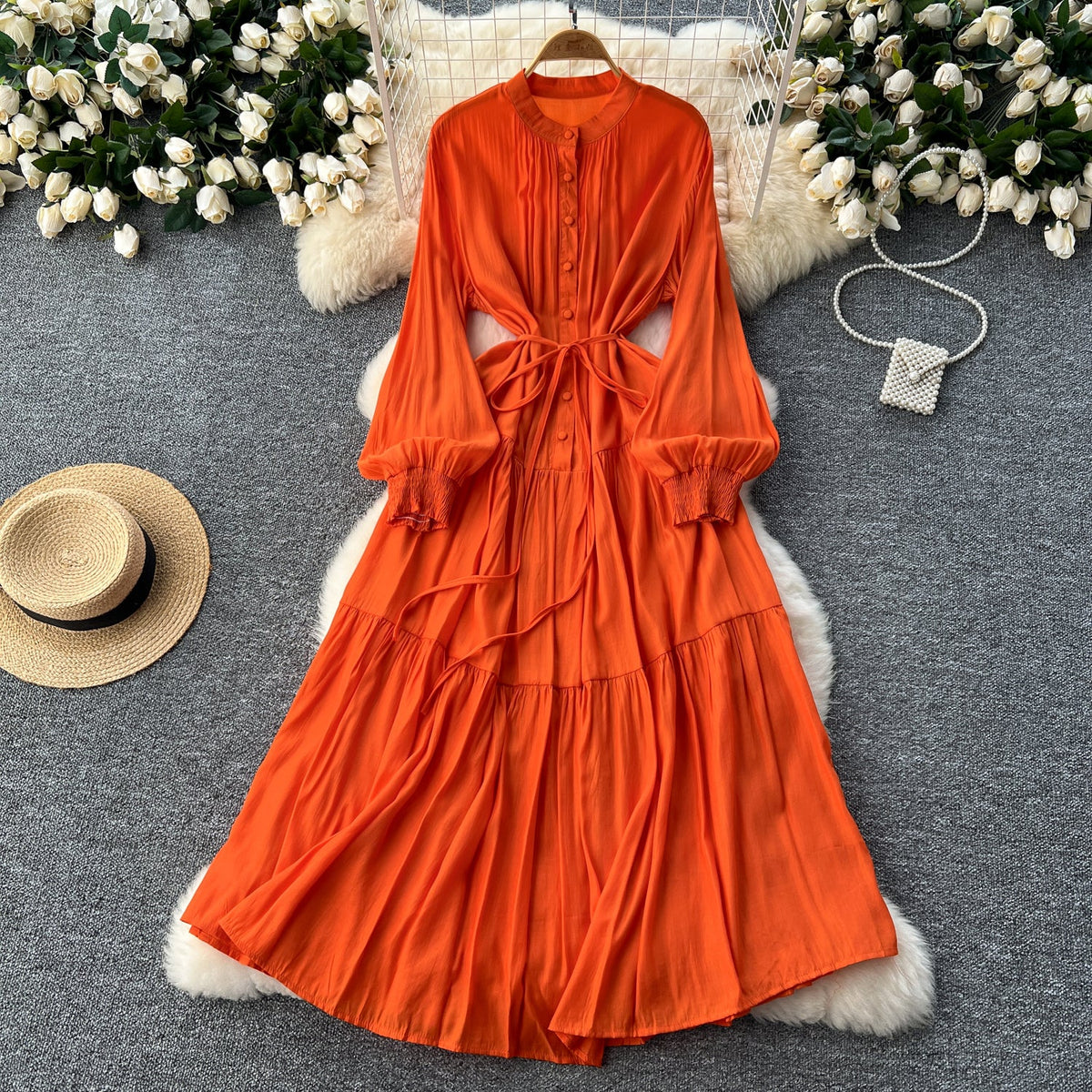 Vintage Solid Color Shirt Dress