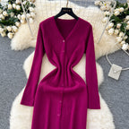 V-neck Single-breasted Cardigan Dress