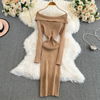 Elegant Off-shoulder Knot Knitted Dress