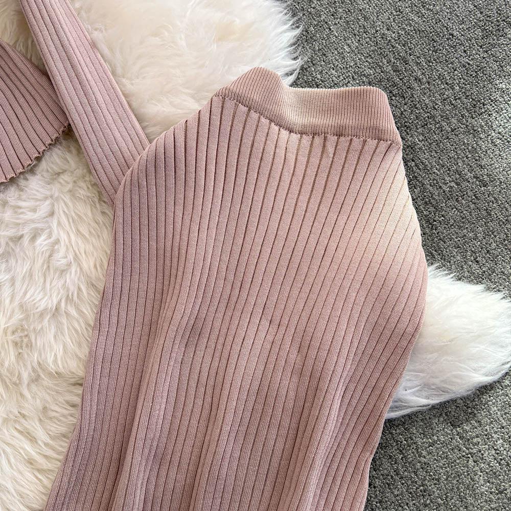 Sweater&Skirt Color-blocking Knitted 2Pcs