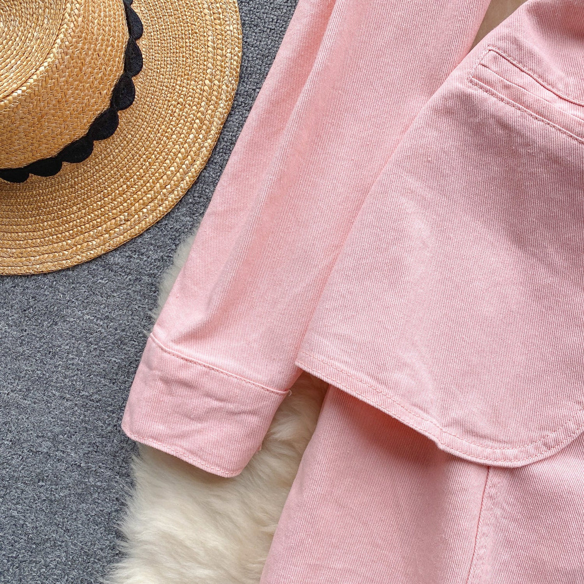 Vintage Candy Color Denim Shirt Dress