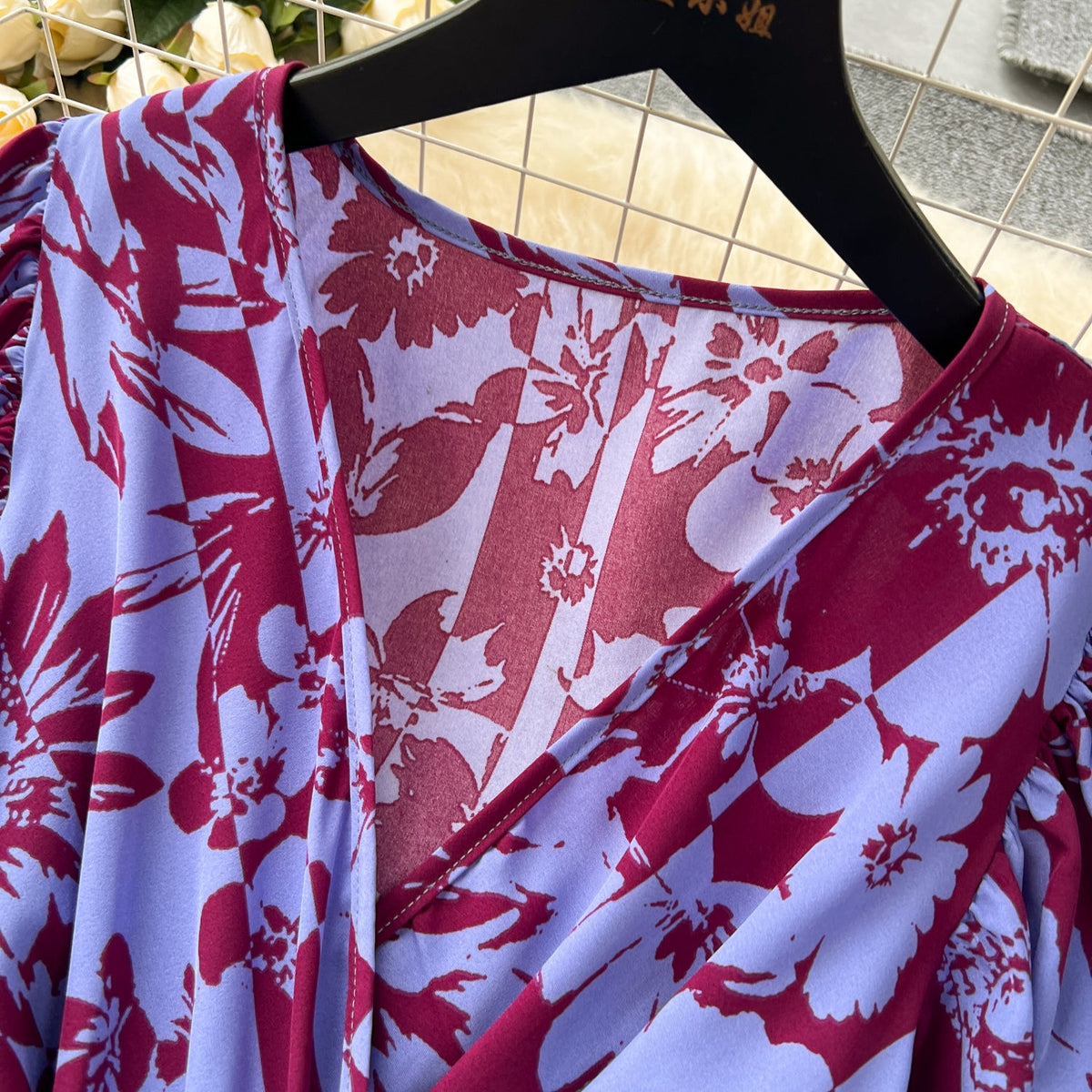 Vintage Ruffled Floral Chiffon Dress