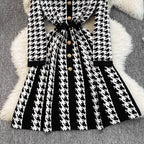 French Style Houndstooth Knitted Dress