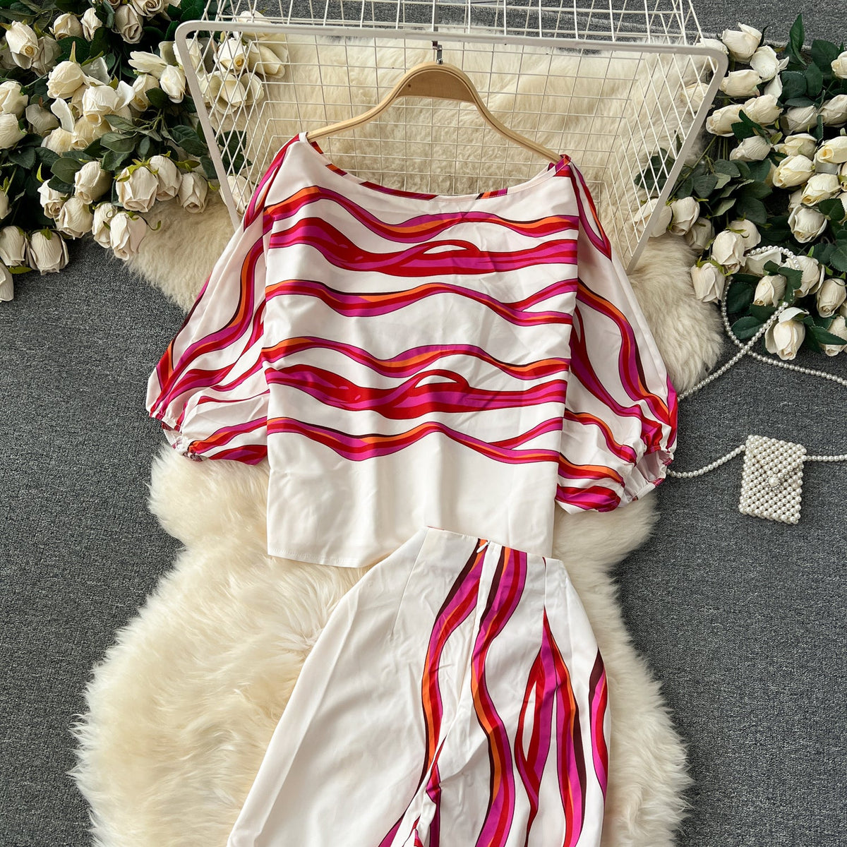 Loose Top&Trousers Stripe Printed 2Psc