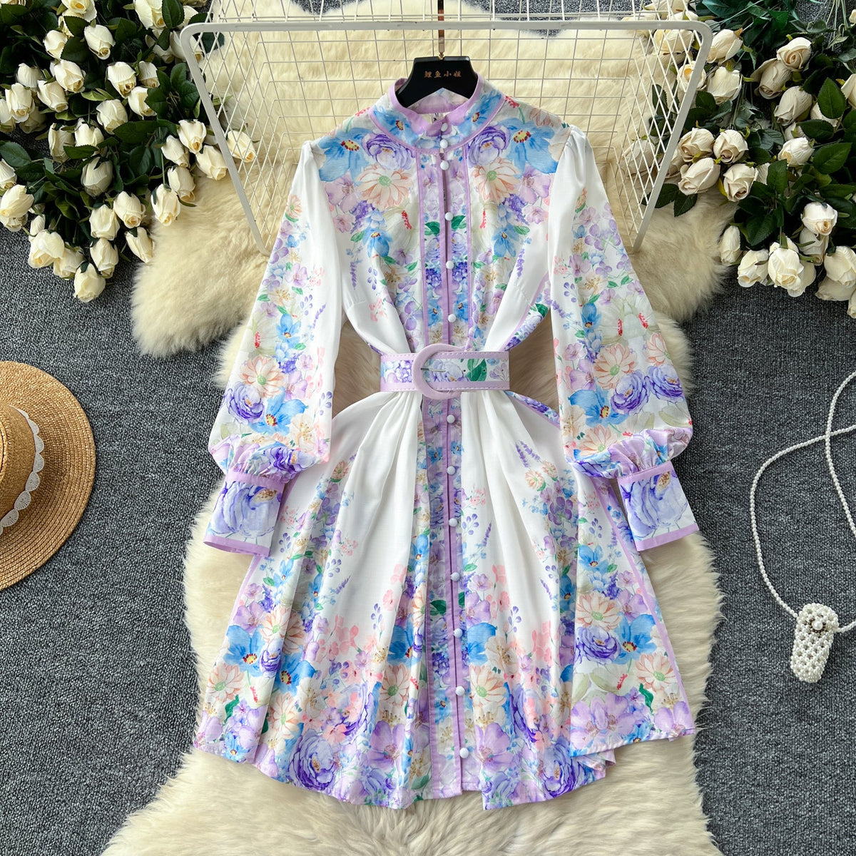 Vintage Floral Shirt Dress with Belt