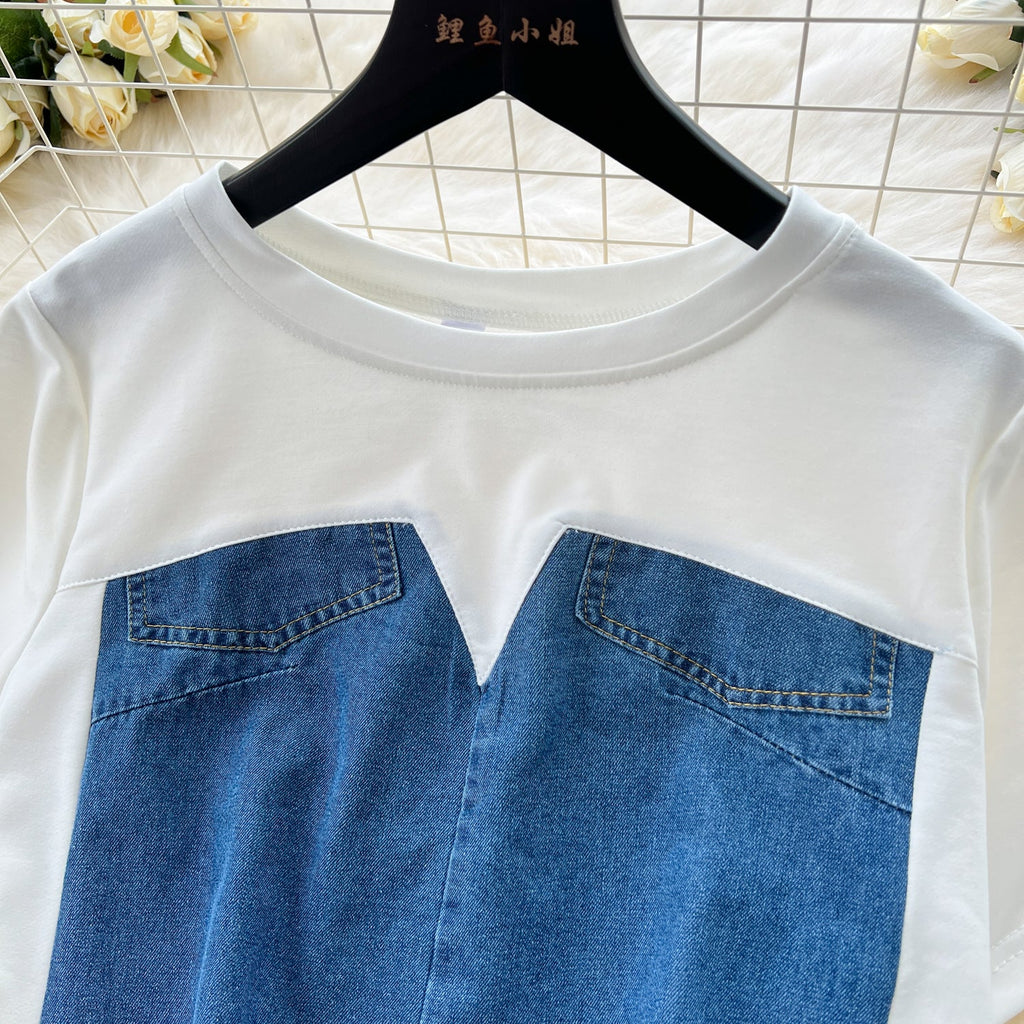 Patchwork Top&Trousers Denim 2Pcs