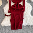 V-neck Bodycon Split Knitted Dress