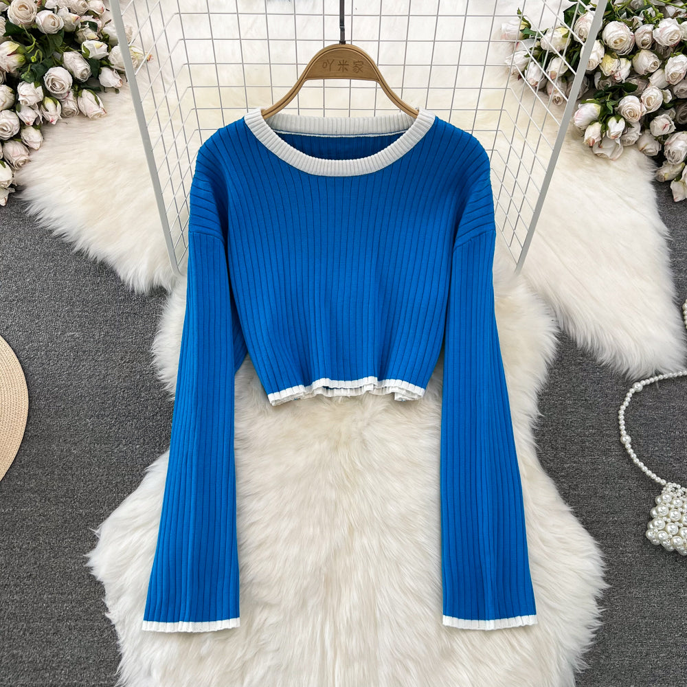 Knitwear&Pants Color-blocking Knitted 2Pcs