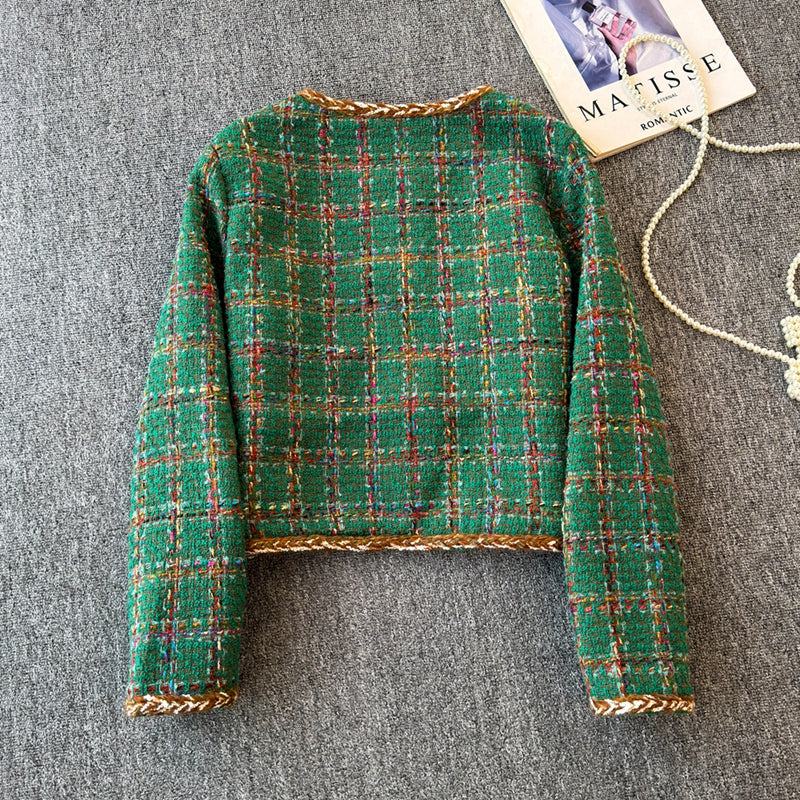 Vintage Tweed Plaid Short Jacket