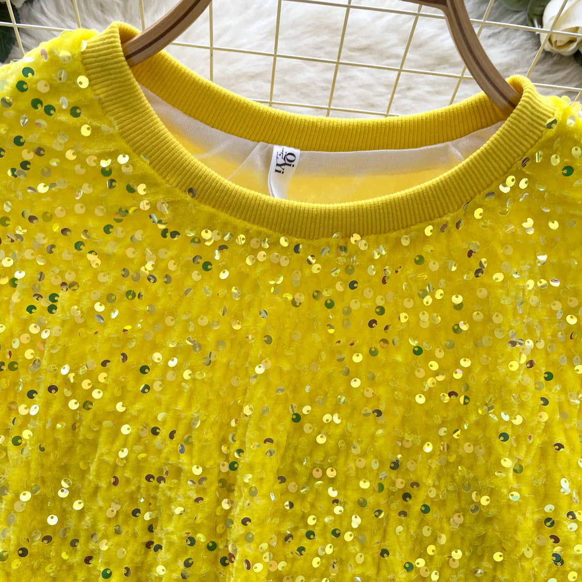 Crew Neck Sequined Short T-shirt