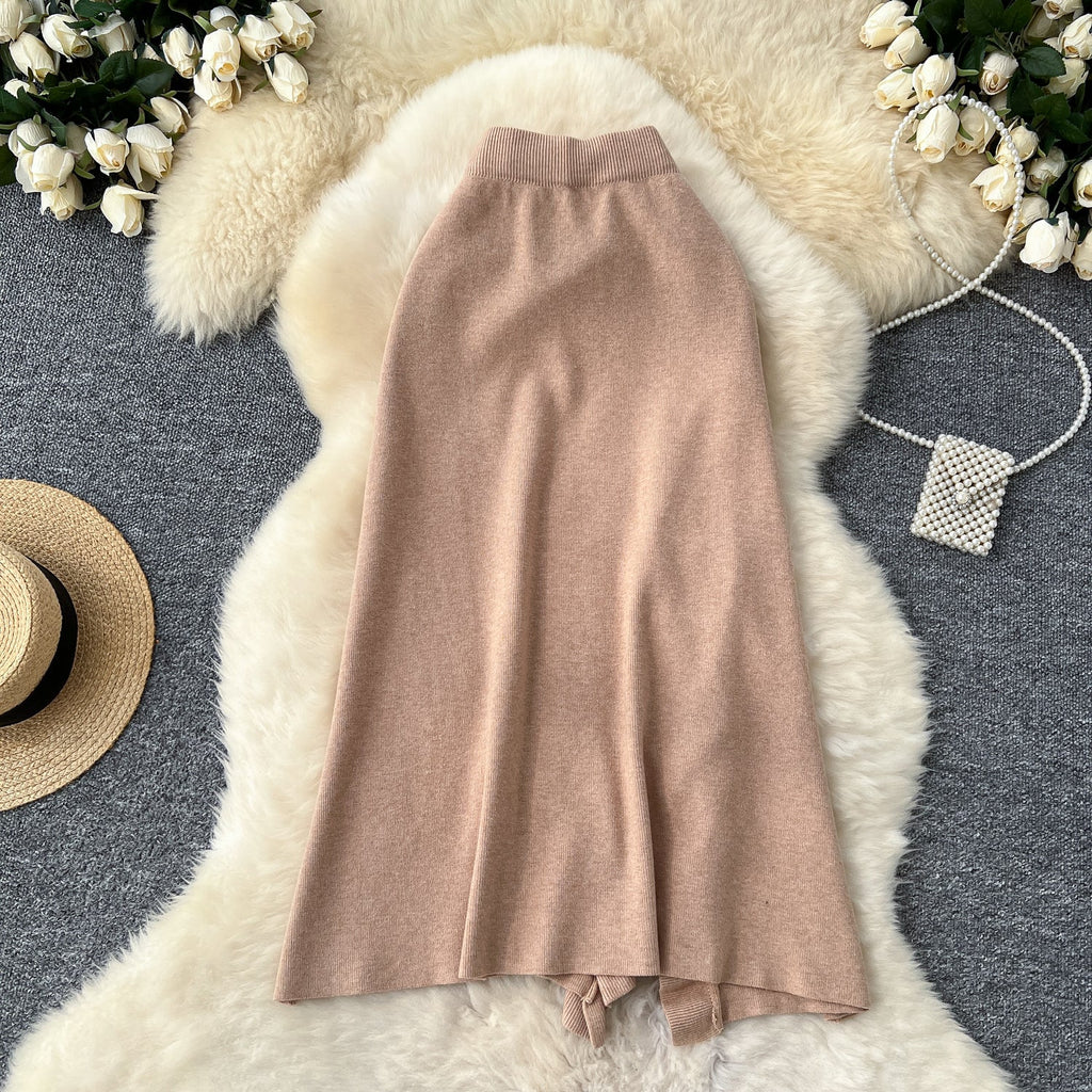 Solid Color Ruffled Knitted Skirt