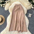 Solid Color Ruffled Knitted Skirt