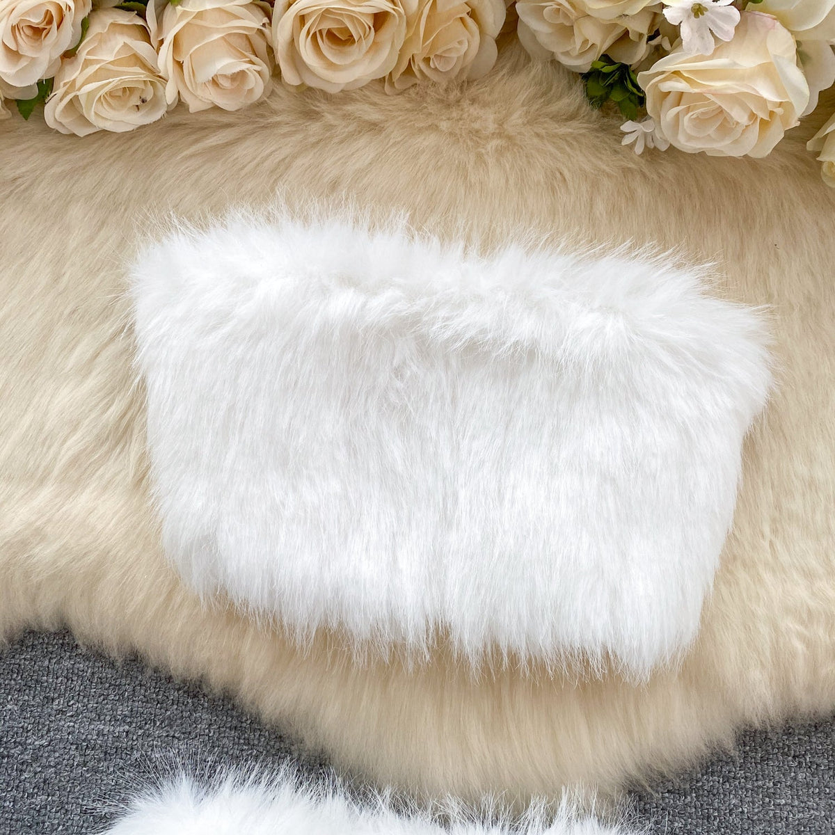 Tube Top&Skirt White Furry 2Pcs