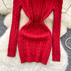 Niche Twisted Knit Backless Sweater Dress