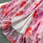 Vintage V-neck Draped Floral Dress