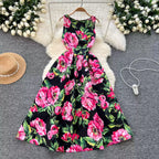 Vintage Sleeveless Floral Printed Dress