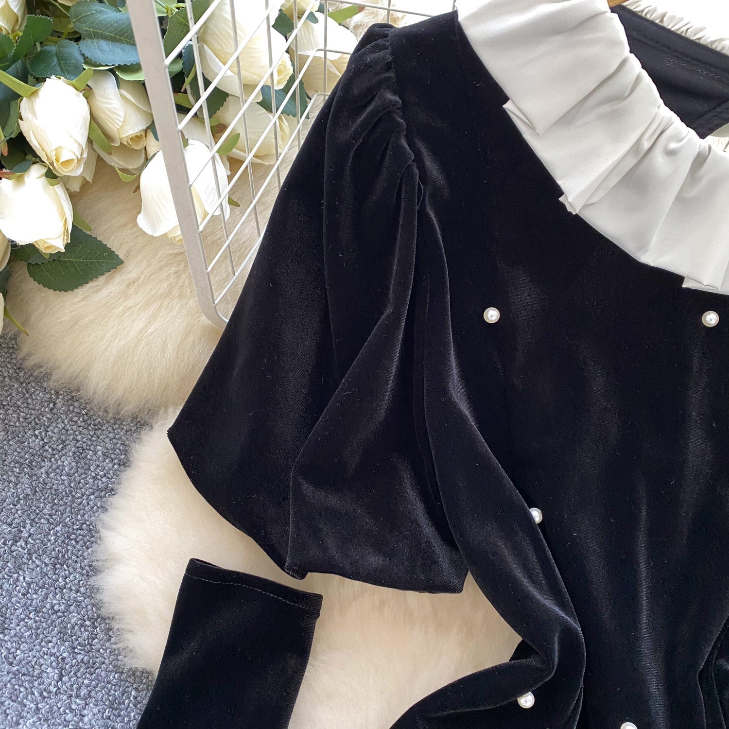 Vintage Beaded Gold Velvet Black Dress