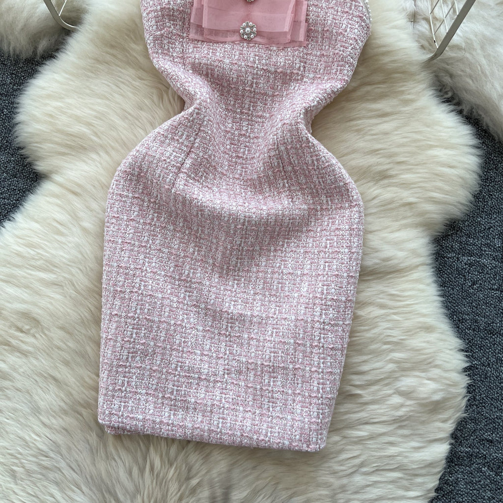 Sweetie Round Collar Pink Tweed Dress
