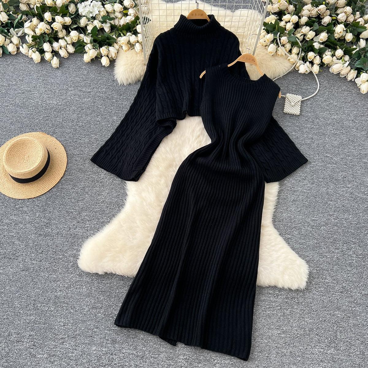 Outwear Sweater&Knitted Dress 2Pcs