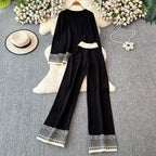 Sweater&Trousers Color-blocking Embroidered 2Pcs