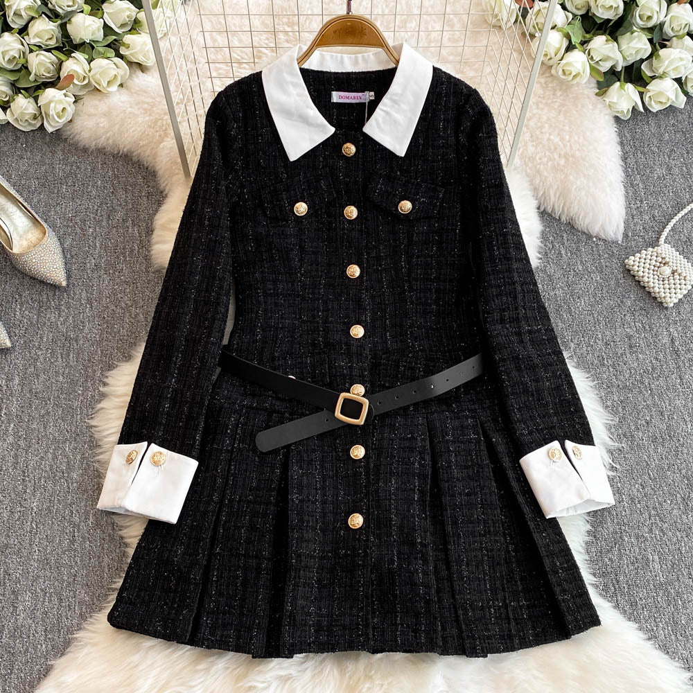 Color Blocking Tweed Shirt Dress