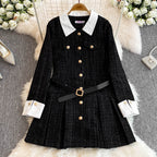 Color Blocking Tweed Shirt Dress
